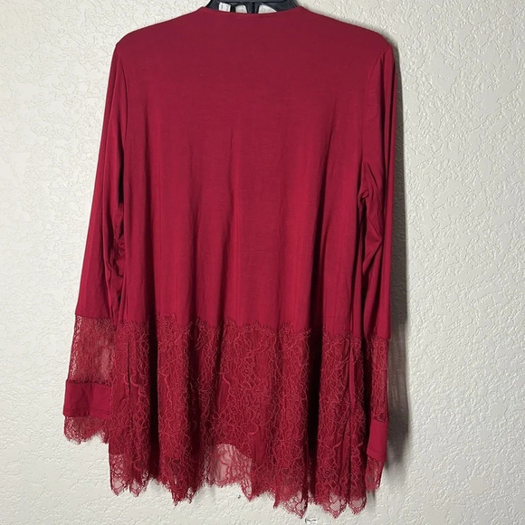 LOGO by Lori Goldstein Sz M Burgundy Front Tie Cardigan Lace Detail Whimsigoth - Picture 6 of 8